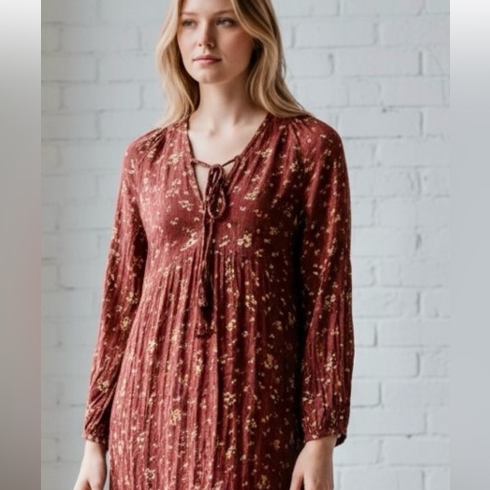 Natural Life Rowan Red Floral Print Boho Maxi Dress Cottagecore Fairy Romantic